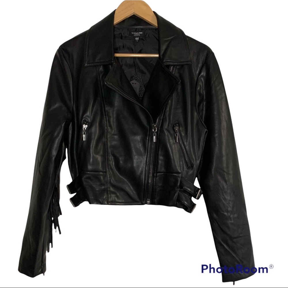 La belle roc rocawear fringe moto jacket